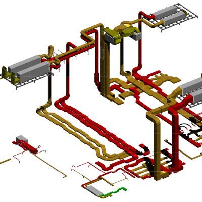 3D-CAD-Modell farbig codierter Rohrleitungen